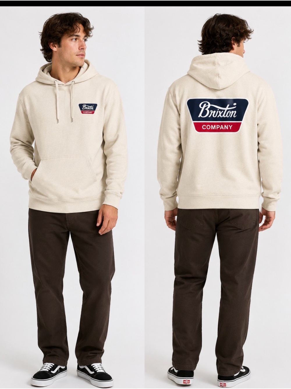 Brixton Cream Pullover Hoodie with Back Logo - Picture 1 of 5